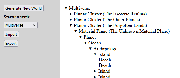 A sample of randomly generated locations from the World Generator.